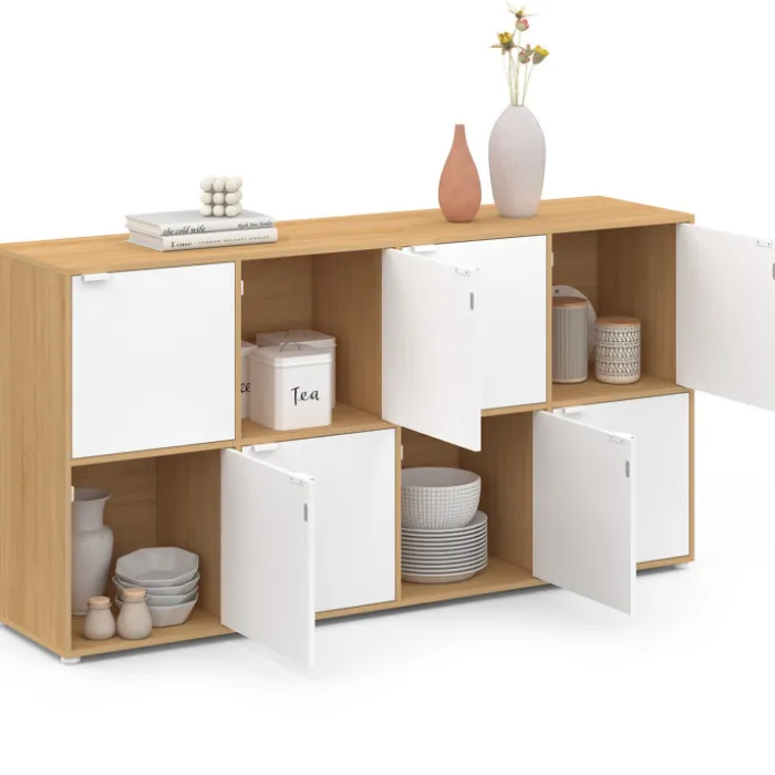 Buffet casier 8 portes 139 cm blanc et bois