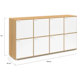 Buffet casier 8 portes 139 cm blanc et bois