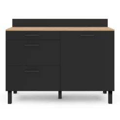 Buffet casserolier 120 cm 1 placard, 3 tiroirs et un plan de travail
