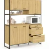 Buffet casserolier de cuisine 140 cm 5 portes + 3 tiroirs design industriel