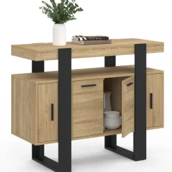 Buffet 100cm 4 portes bois et noir avec étagère