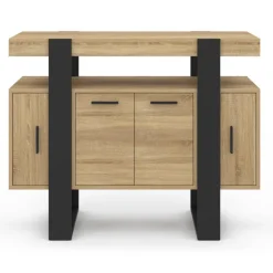 Buffet 100cm 4 portes bois et noir avec étagère