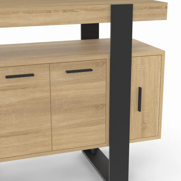 Buffet 100cm 4 portes bois et noir avec étagère
