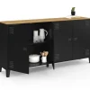 Buffet 160cm ESTER 4 portes en métal noir plateau bois design industriel