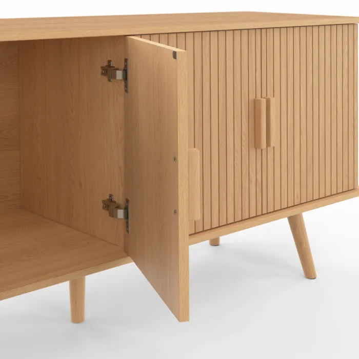 Buffet 140 cm 4 portes lattes tasseau bois coloris chêne design tendance