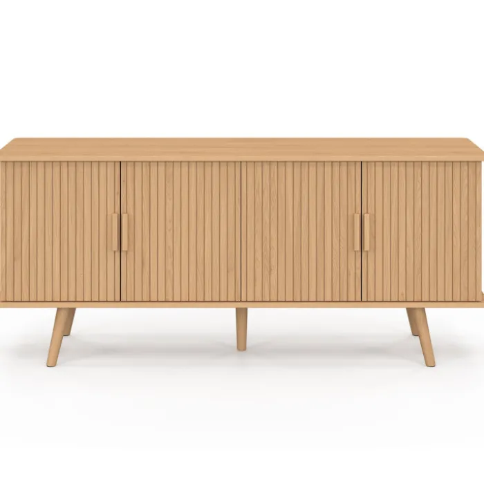 Buffet 140 cm 4 portes lattes tasseau bois coloris chêne design tendance