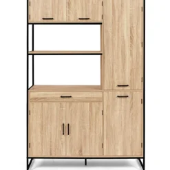 Buffet cuisine bois clair style industriel 120 cm