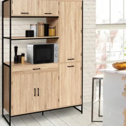Buffet cuisine bois clair style industriel 120 cm