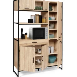 Buffet cuisine bois clair style industriel 120 cm
