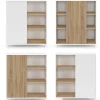 Buffet d'appoint 70 cm 3 étagères et 1 porte coulissante réversible blanc et bois montage facile
