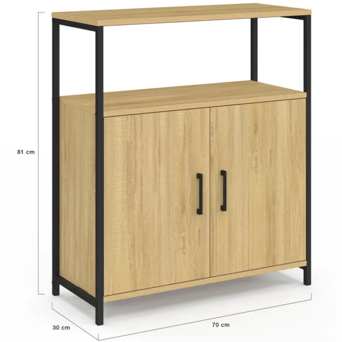 Buffet d'appoint 1 niche et 2 portes 70 cm design industriel