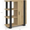Buffet d'appoint 3 étagères et placard 70 cm bois et noir