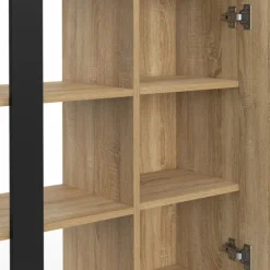 Buffet d'appoint 3 étagères et placard 70 cm bois et noir