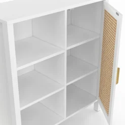 Buffet d'appoint 3 étagères et placard de 70 cm blanc avec cannage