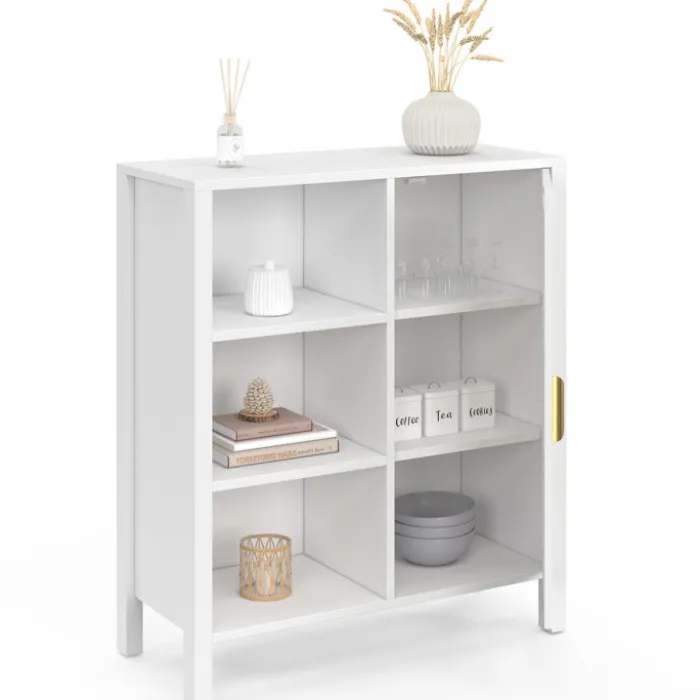 Buffet d'appoint 3 étagères et placard de 70 cm blanc avec cannage