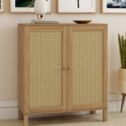 Buffet d'appoint vintage 70 cm 2 portes effet cannage