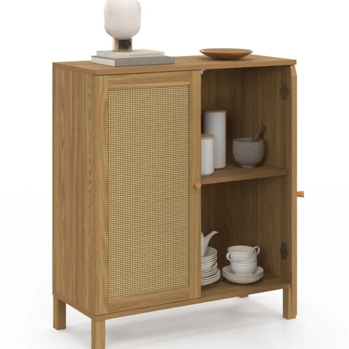 Buffet d'appoint vintage 70 cm 2 portes effet cannage