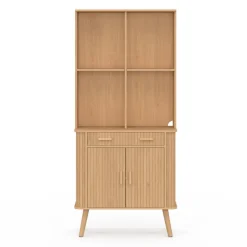 Buffet de cuisine 80 CM 2 portes + tiroir effet lattes tasseau de bois
