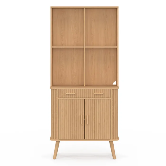 Buffet de cuisine 80 CM 2 portes + tiroir effet lattes tasseau de bois