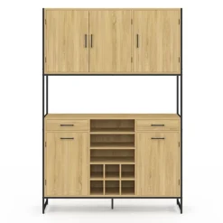 Buffet de cuisine 5 portes et range-bouteilles design industriel 120 cm