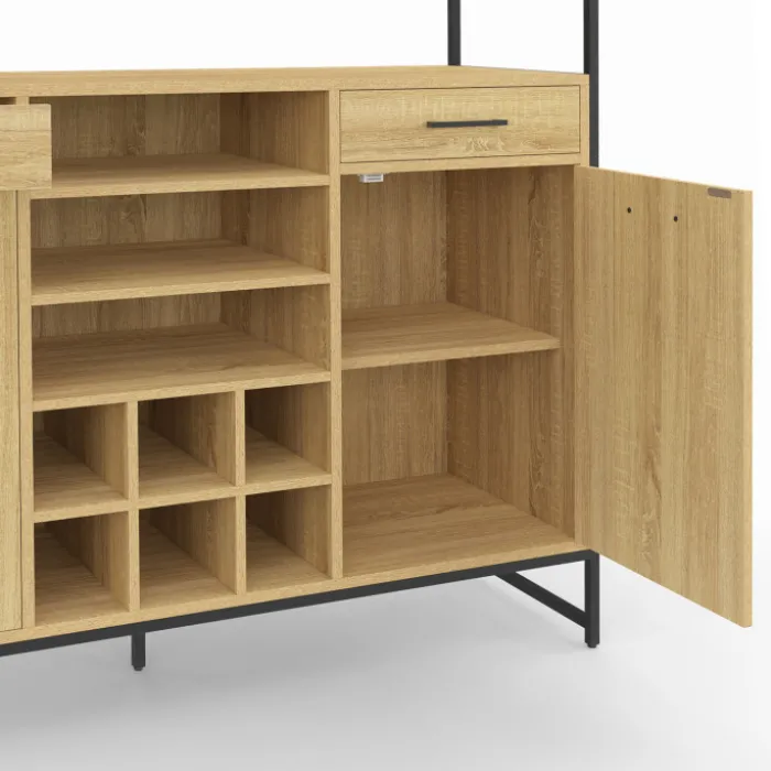 Buffet de cuisine 5 portes et range-bouteilles design industriel 120 cm