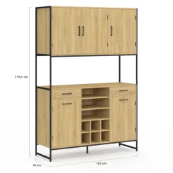 Buffet de cuisine 5 portes et range-bouteilles design industriel 120 cm