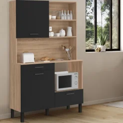 Buffet de cuisine 3 portes + 1 tiroir façon hêtre et noir 120cm