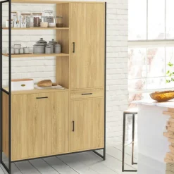 Buffet de cuisine avec colonne de rangement 3 portes design industriel