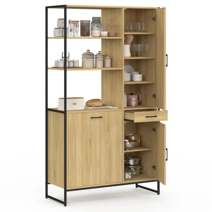 Buffet de cuisine avec colonne de rangement 3 portes design industriel