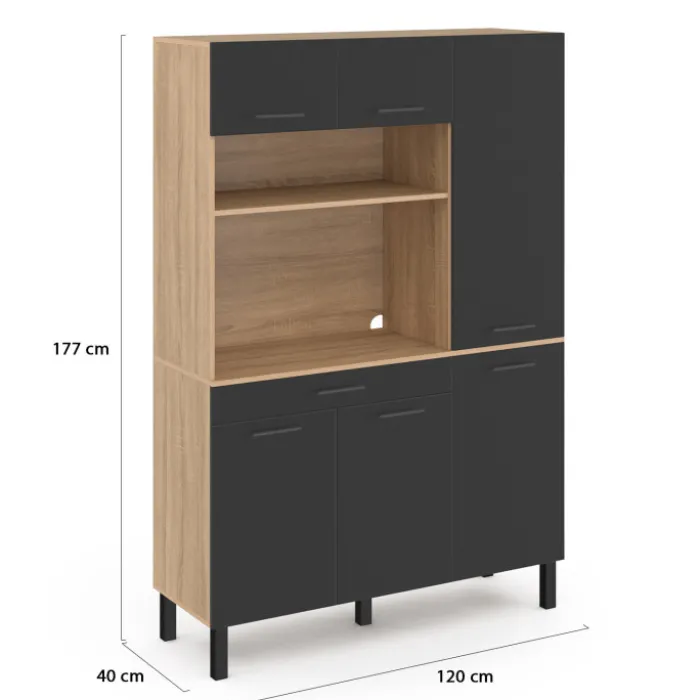 Buffet de cuisine avec rangement 120 cm façon hêtre et noir