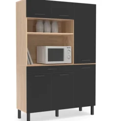 Buffet de cuisine avec rangement 120 cm façon hêtre et noir