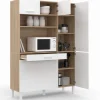 Buffet de cuisine blanc et façon hêtre avec 6 portes + tiroir