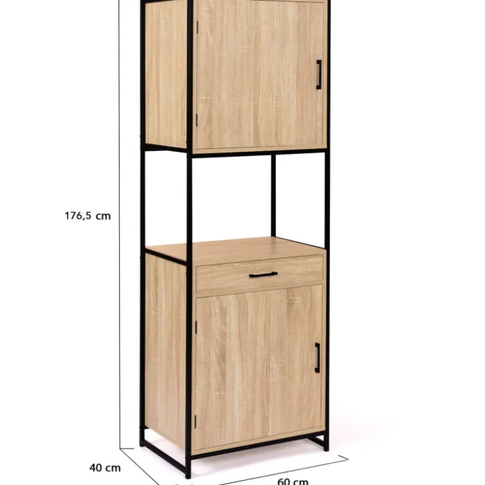 Buffet de cuisine industriel bois et métal 60 cm