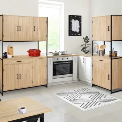 Buffet de cuisine industriel bois et métal 60 cm