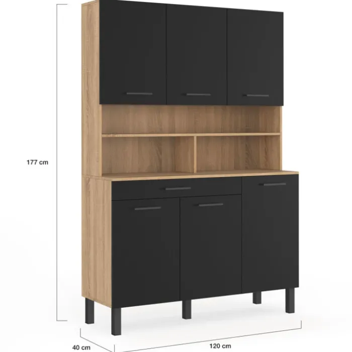Buffet de cuisine noir et bois 120 cm