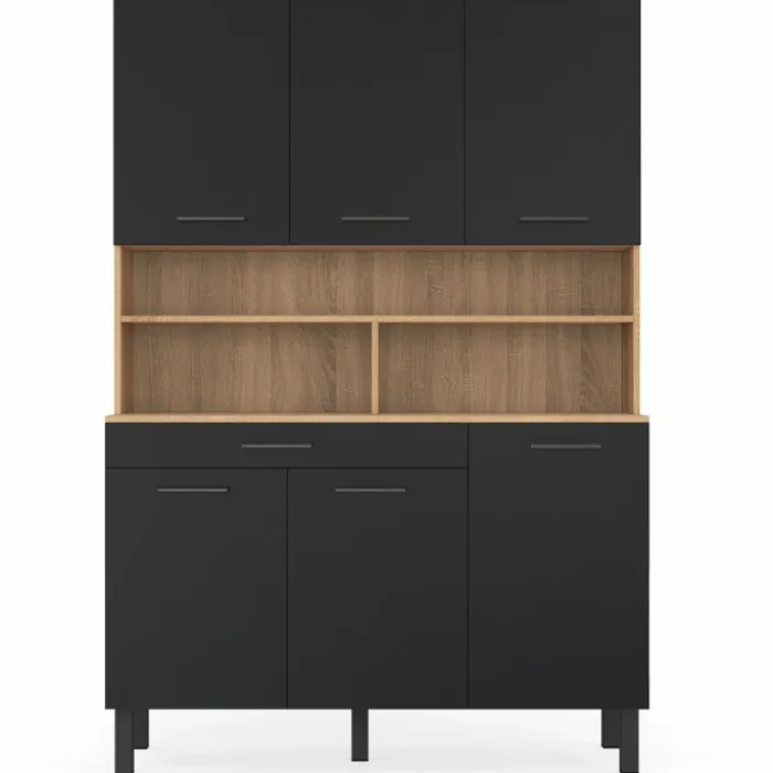 Buffet de cuisine noir et bois 120 cm