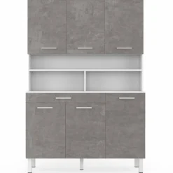 Buffet de cuisine vaisselier effet béton et blanc 120 cm
