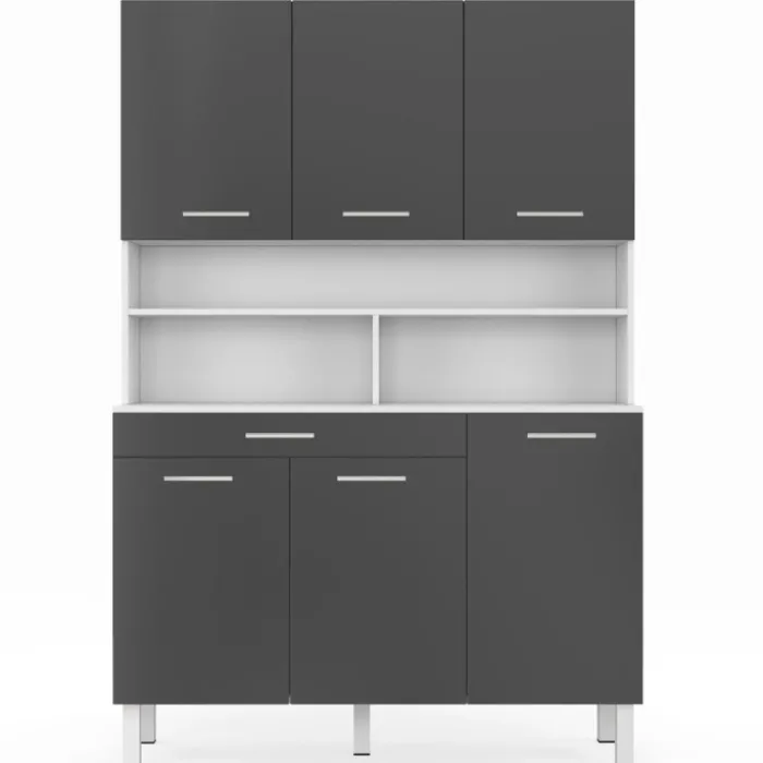 Buffet de cuisine vaisselier gris et blanc 120 cm