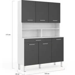Buffet de cuisine vaisselier gris et blanc 120 cm