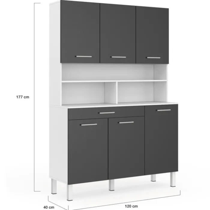 Buffet de cuisine vaisselier gris et blanc 120 cm