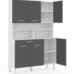 Buffet de cuisine vaisselier gris et blanc 120 cm