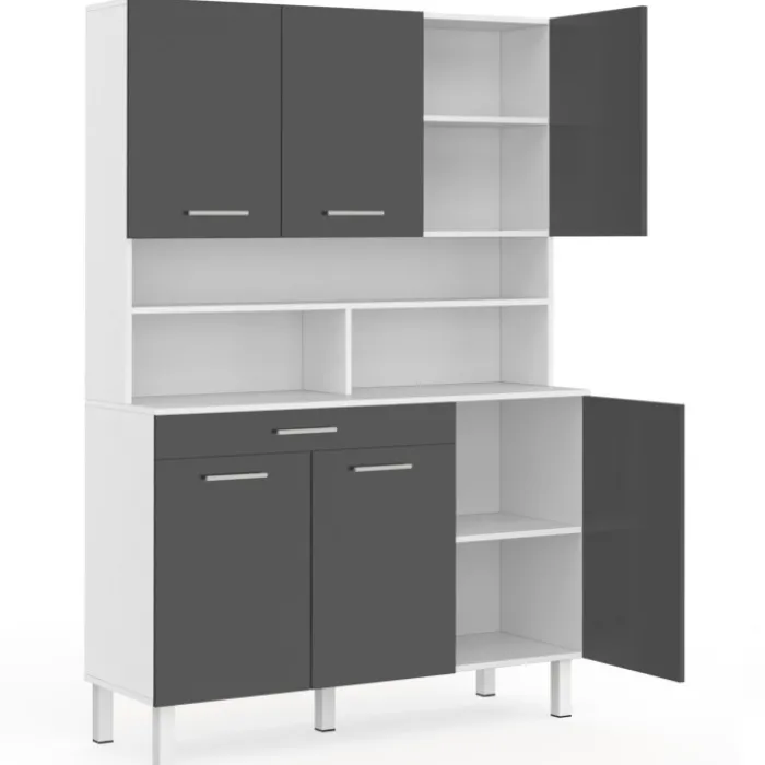 Buffet de cuisine vaisselier gris et blanc 120 cm