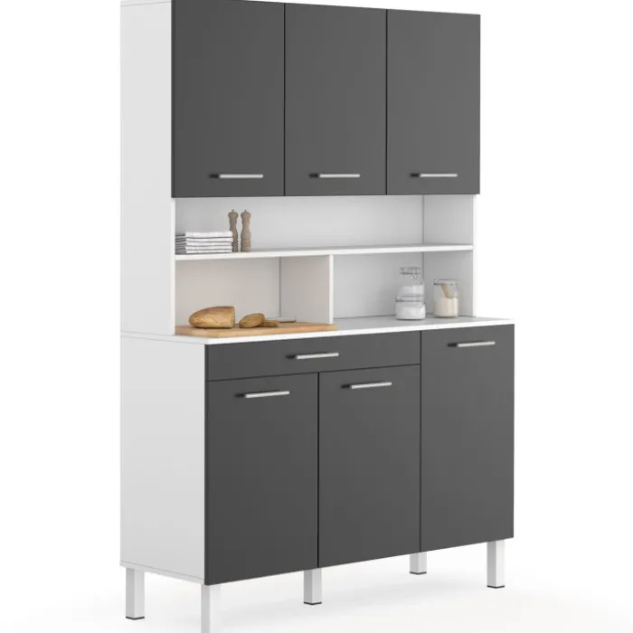 Buffet de cuisine vaisselier gris et blanc 120 cm