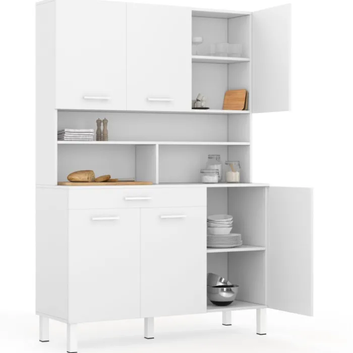 Buffet de cuisine vaisselier blanc brillant 120 cm