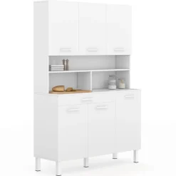 Buffet de cuisine vaisselier blanc brillant 120 cm