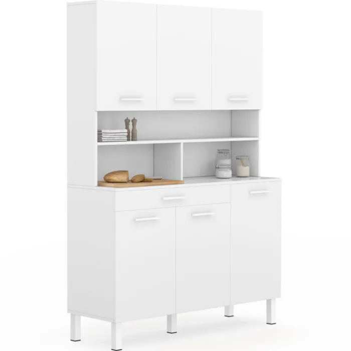 Buffet de cuisine vaisselier blanc brillant 120 cm