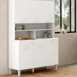 Buffet de cuisine vaisselier blanc brillant 120 cm