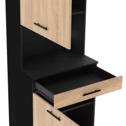 Buffet de cuisine vaisselier noir et bois façon hêtre 60 cm