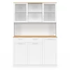 Buffet de cuisine vitré 120 cm 5 portes et 1 tiroir blanc et plateau façon hêtre
