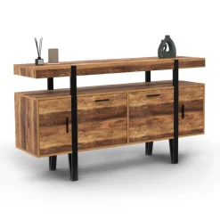 Buffet de salon industriel 4 portes bois et noir